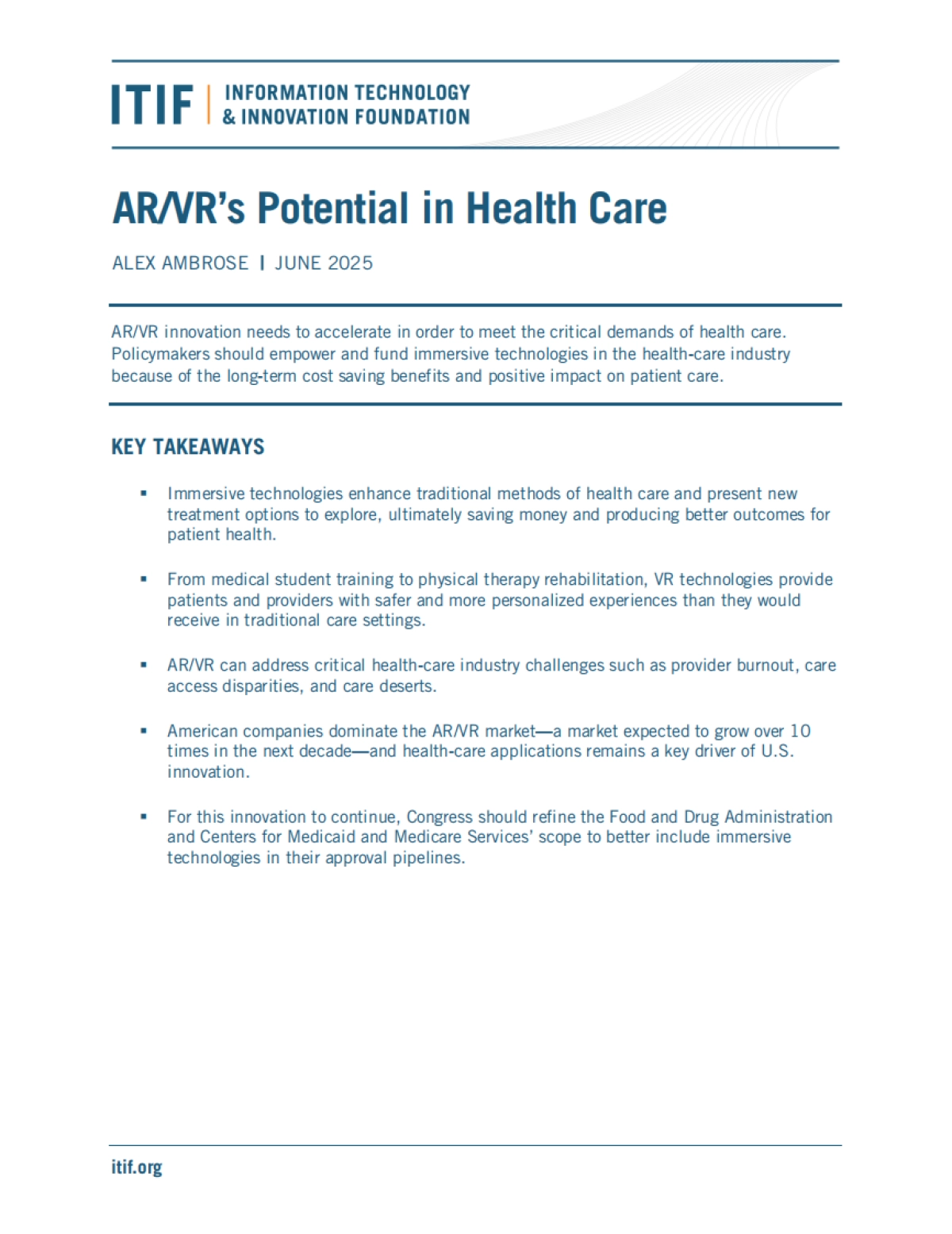 2025 年AR&VR在医疗领域中的应用潜力研究报告(英文版)-ITIF_第1页