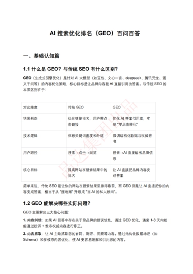 AI搜索优化排名（GEO）百问百答
