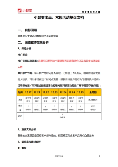【小裂变出品】常规活动复盘文档