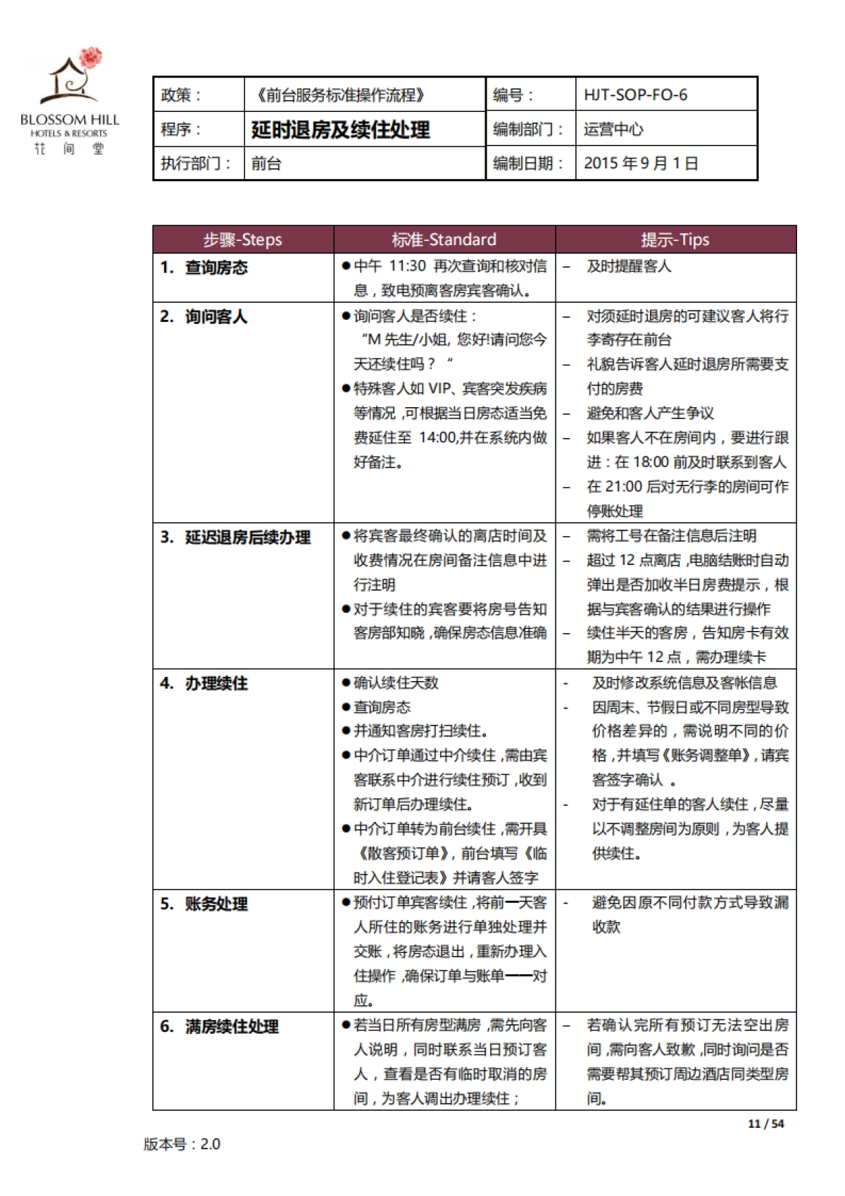 花间堂 SOP前台服务标准操作流程手册_第10页