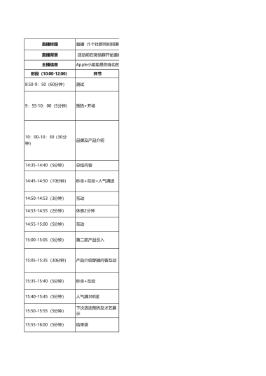 直播流程表专业版