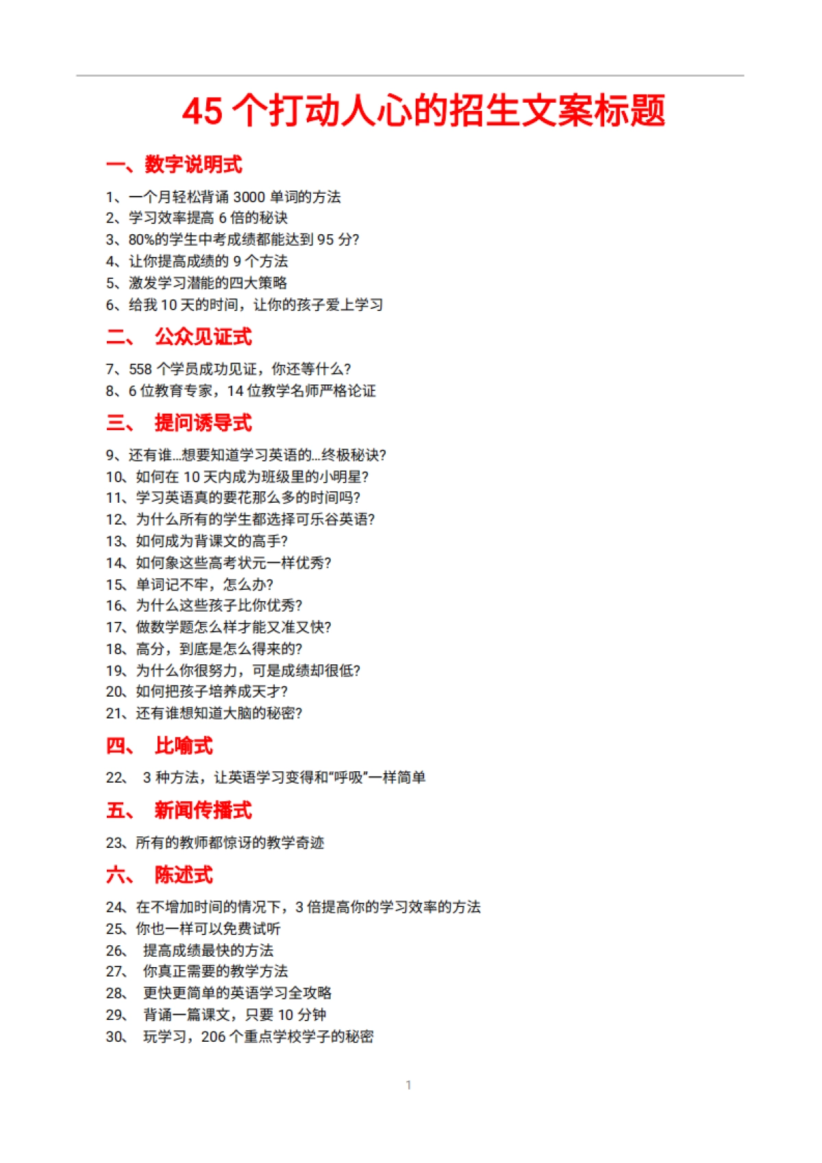 SOP-45个打动人心的招生文案及标题_第1页
