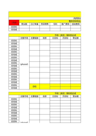 整体计划达成参考表
