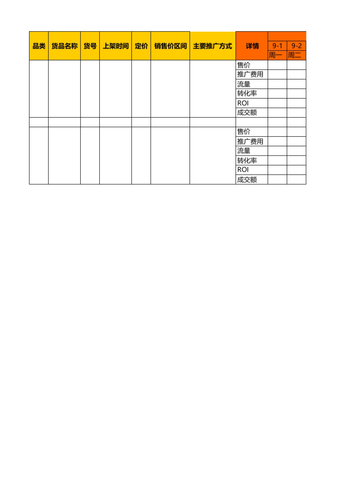 主推商品、新品测试监控表_第1页