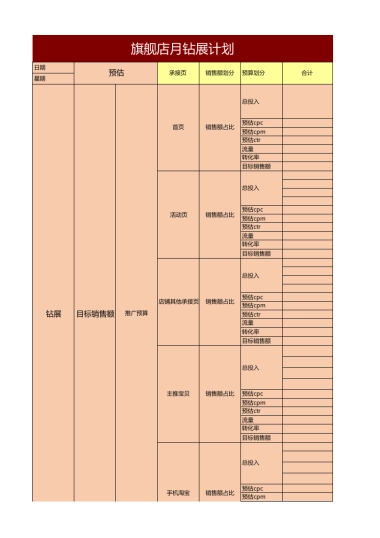 旗舰店钻展计划表