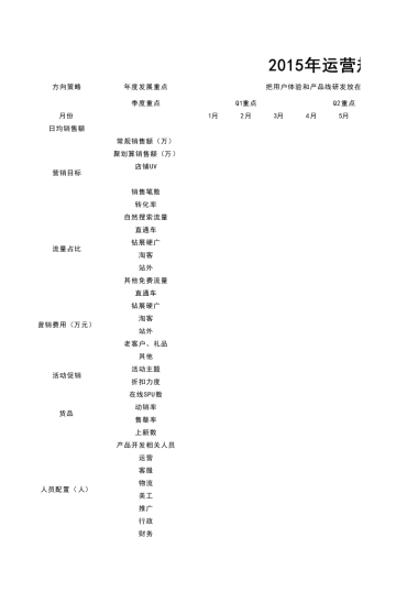 2015年度运营规划表