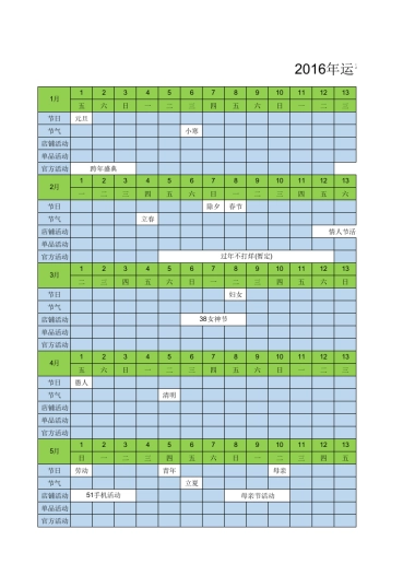2016年运营推广计划时间节点表
