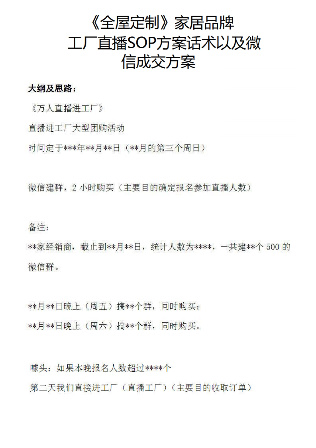 全屋定制家居品牌工厂直播SOP方案话术以及微信成交方案_第1页