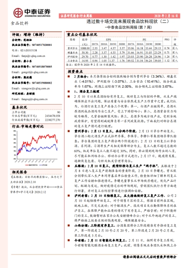 中泰食品饮料周报（第7周）：透过数十场交流来展现食品饮料现状（二）