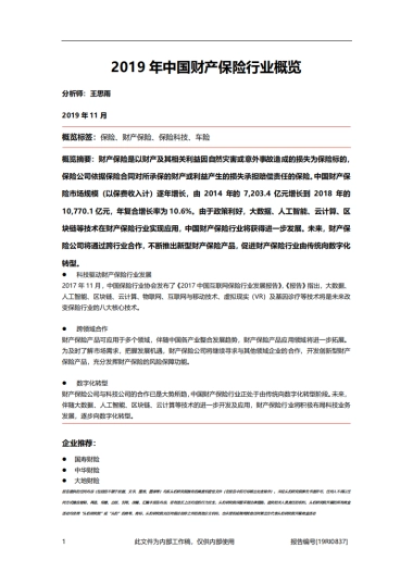 2019年中国财产保险行业概览