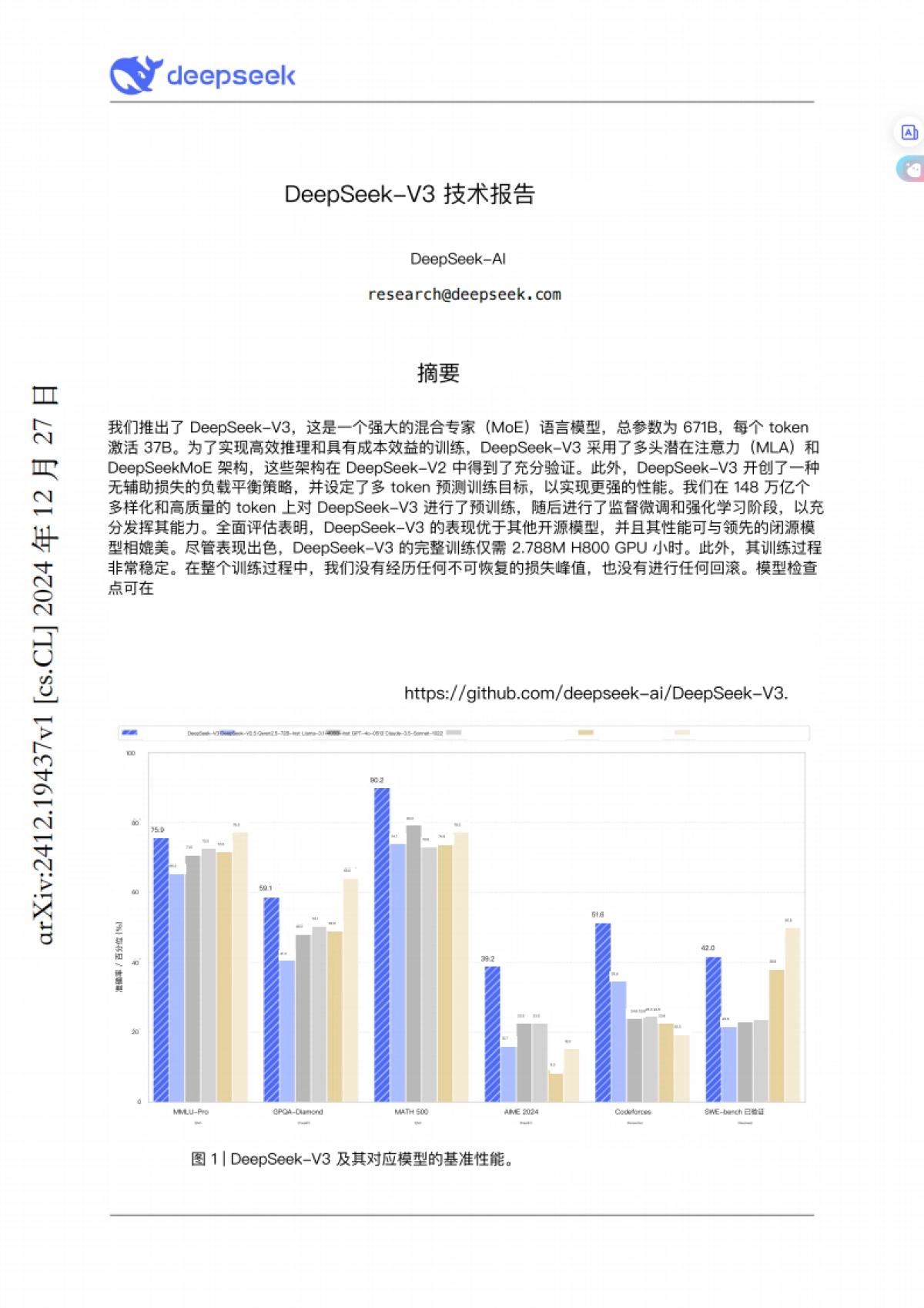 DeepSeekV3技术报告_第1页