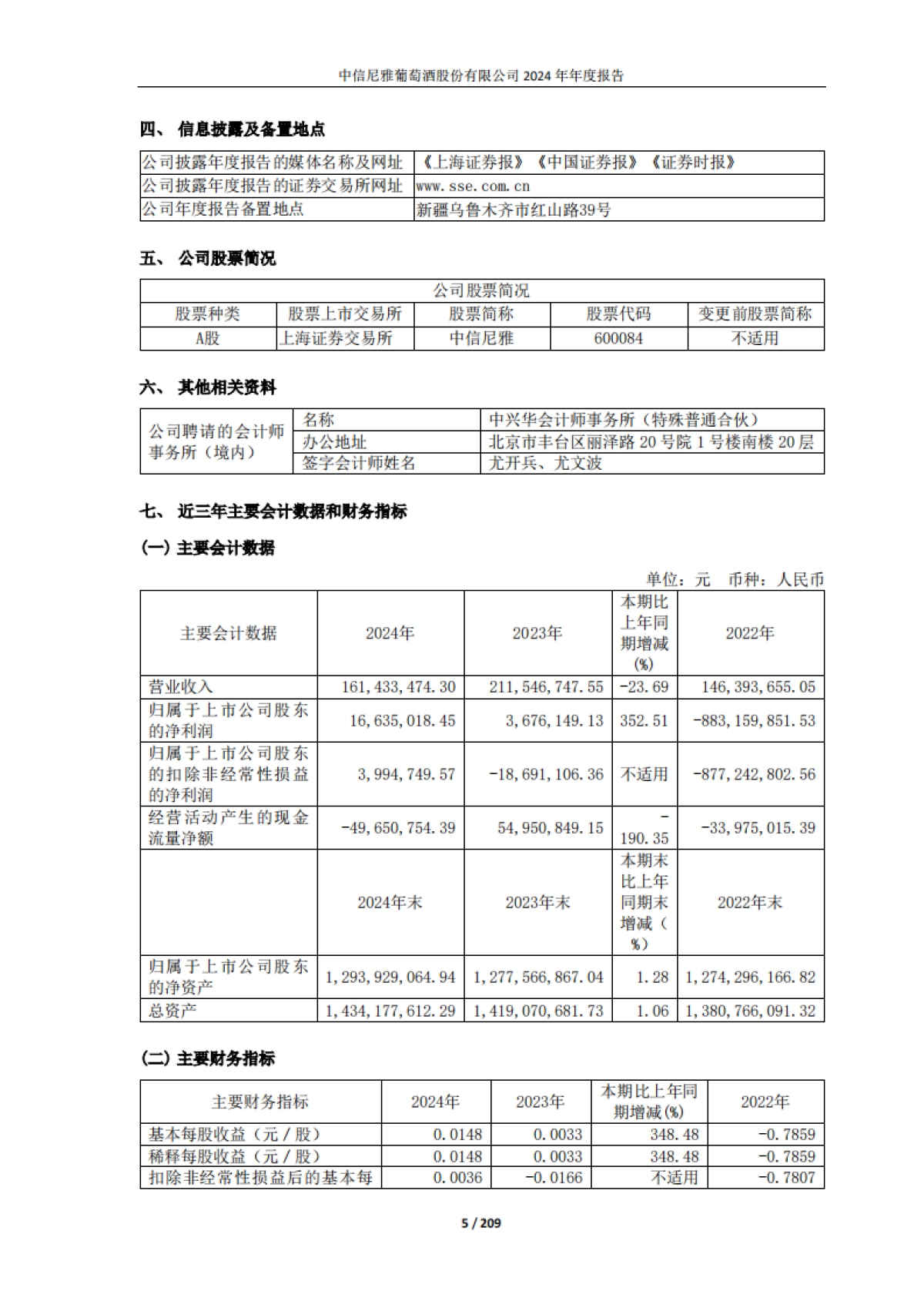 中信尼雅葡萄酒股份有限公司2024年年度报告_第5页