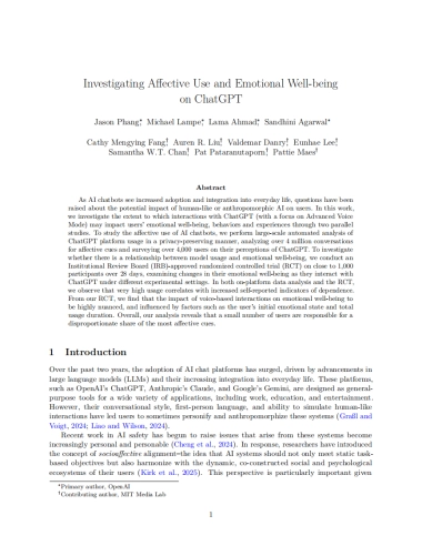 探究ChatGPT的情感化使用及其对用户情绪健康的影响