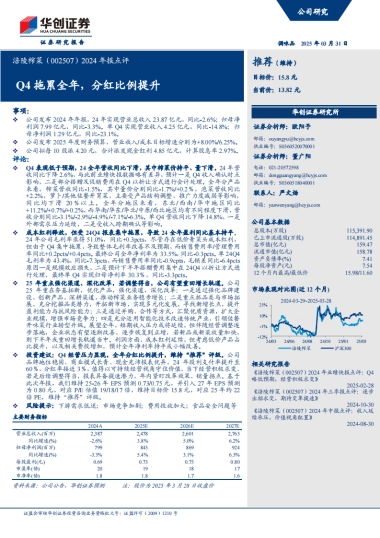 涪陵榨菜（002507）：2024年报点评：Q4拖累全年，分红比例提升