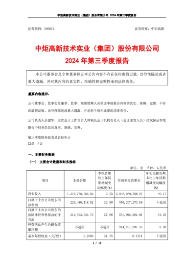 中炬高新2024年第三季度报告