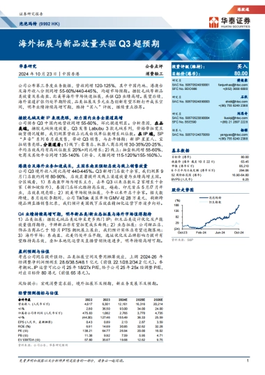 泡泡玛特（09992）：海外拓展与新品放量共驱Q3超预期
