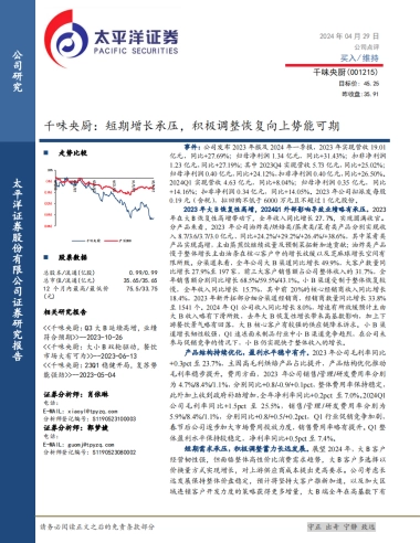 千味央厨：短期增长承压，积极调整恢复向上势能可期