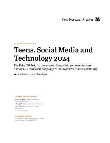 2024年青少年、社交媒体和科技报告