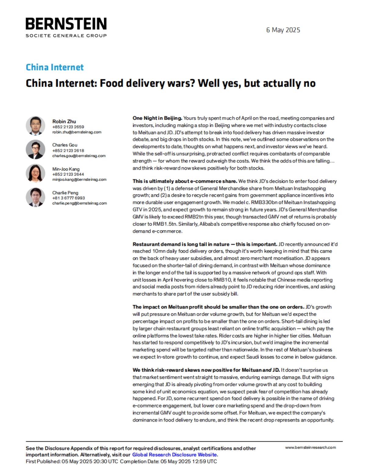 中国互联网外卖大战？表面是，实则不然-Bernstein_第1页