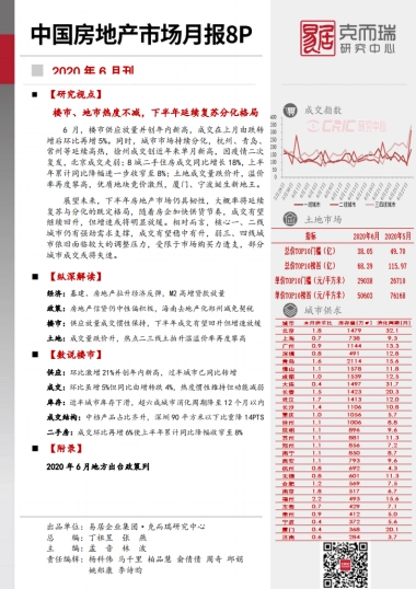【克而瑞】2020年6月中国房地产市场月报8PVF