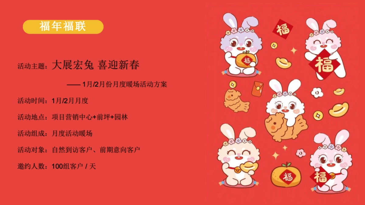 2023地产项目兔年春节1月2月月度暖场“大展宏兔 喜迎新春”活动策划方案_第8页