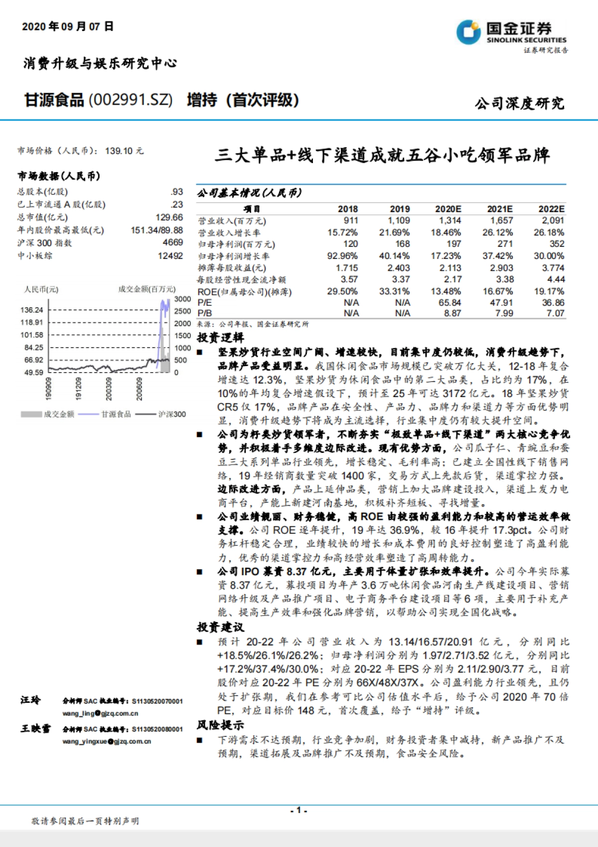 甘源食品：三大单品+线下渠道成就五谷小吃领军品牌-国金证券-28页_第1页