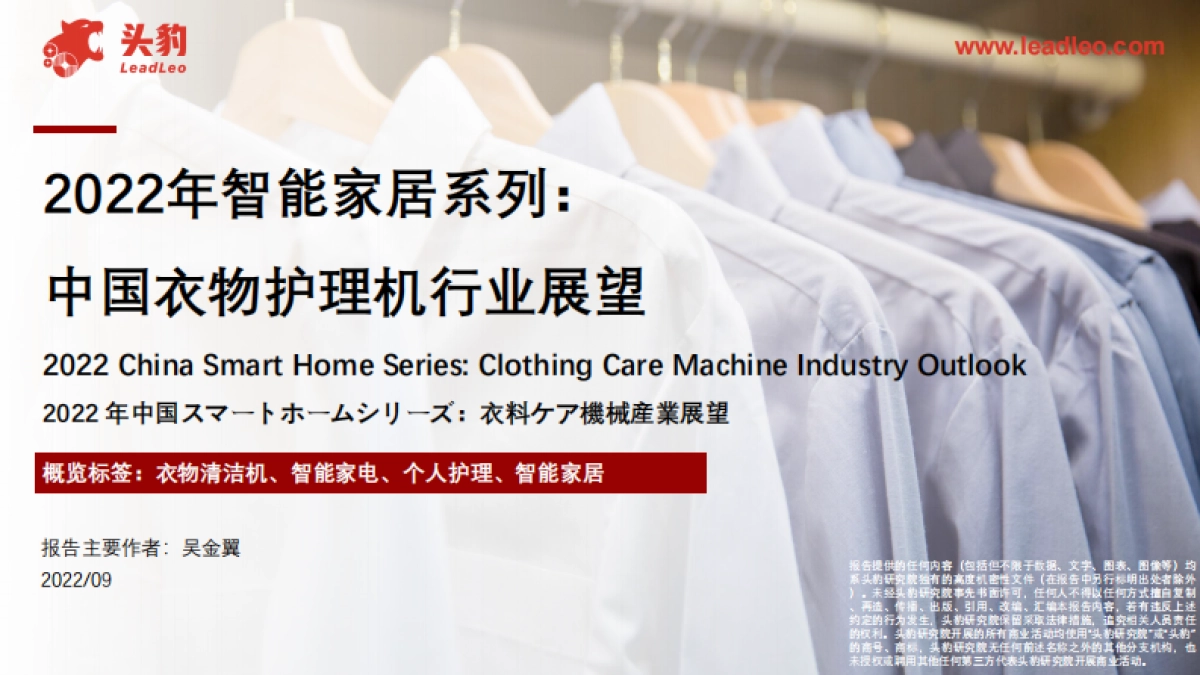 2022年智能家居系列： 中国衣物护理机行业展望_第1页