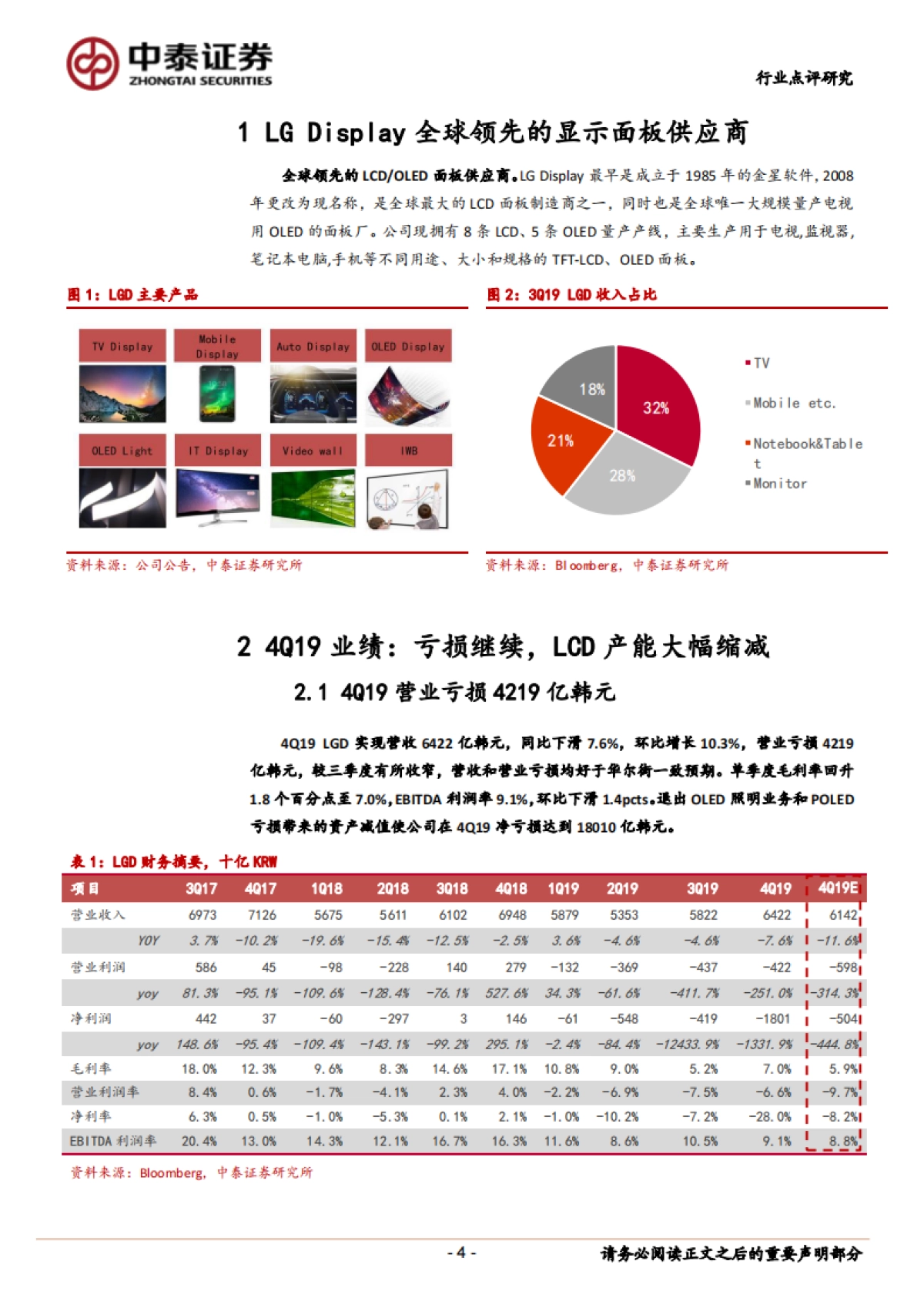 海外电子产业链公司季度营运及展望——LGD：4Q19亏损继续，LCD产能大幅缩减_第4页