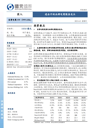宝尊电商：进击中的品牌电商服务龙头-国元国际