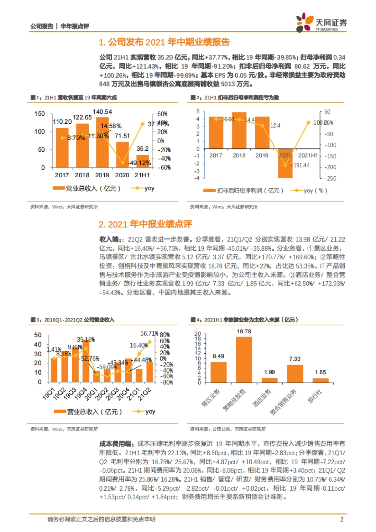 天风证券-中青旅-600138.SH-21H1营收恢复至19年同期六成，文旅复苏助力业绩改善_第2页
