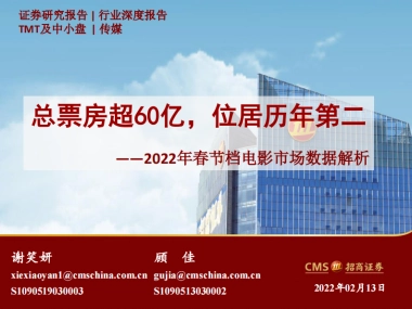 2022年春节档电影市场数据解析：总票房超60亿，位居历年第二-招商证券-20页