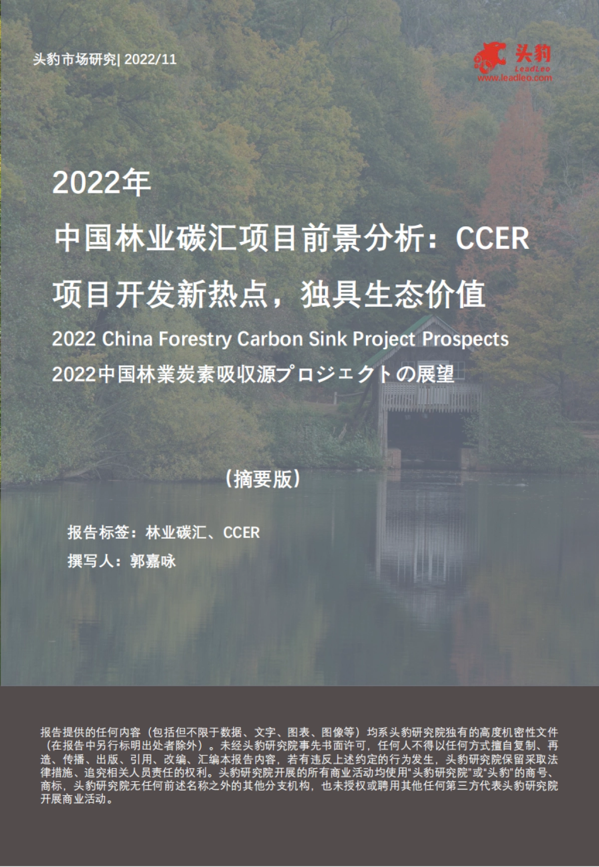 头豹：2022年中国林业碳汇项目前景分析-CCER项目开发新热点-独具生态价值（摘要版）_第1页