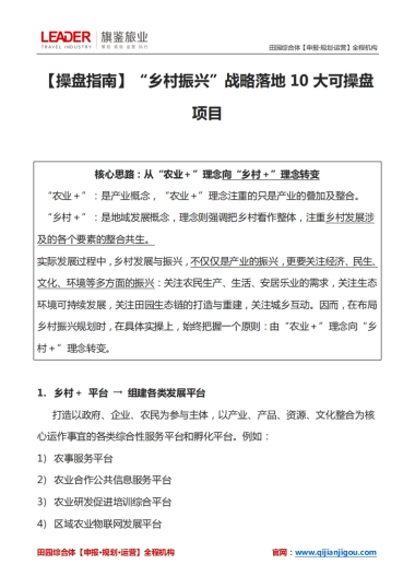 乡村振兴战略落地10大可操盘项目