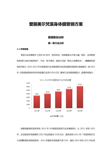 爱丽美尔梵裳身体膜营销策划方案 
