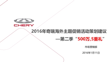 奇瑞全球500万五重礼主题营销活动策划建议案