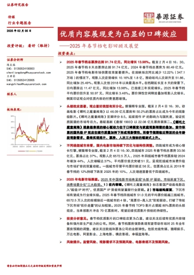 2025年春节档电影回顾及展望-优质内容展现更为凸显的口碑效应