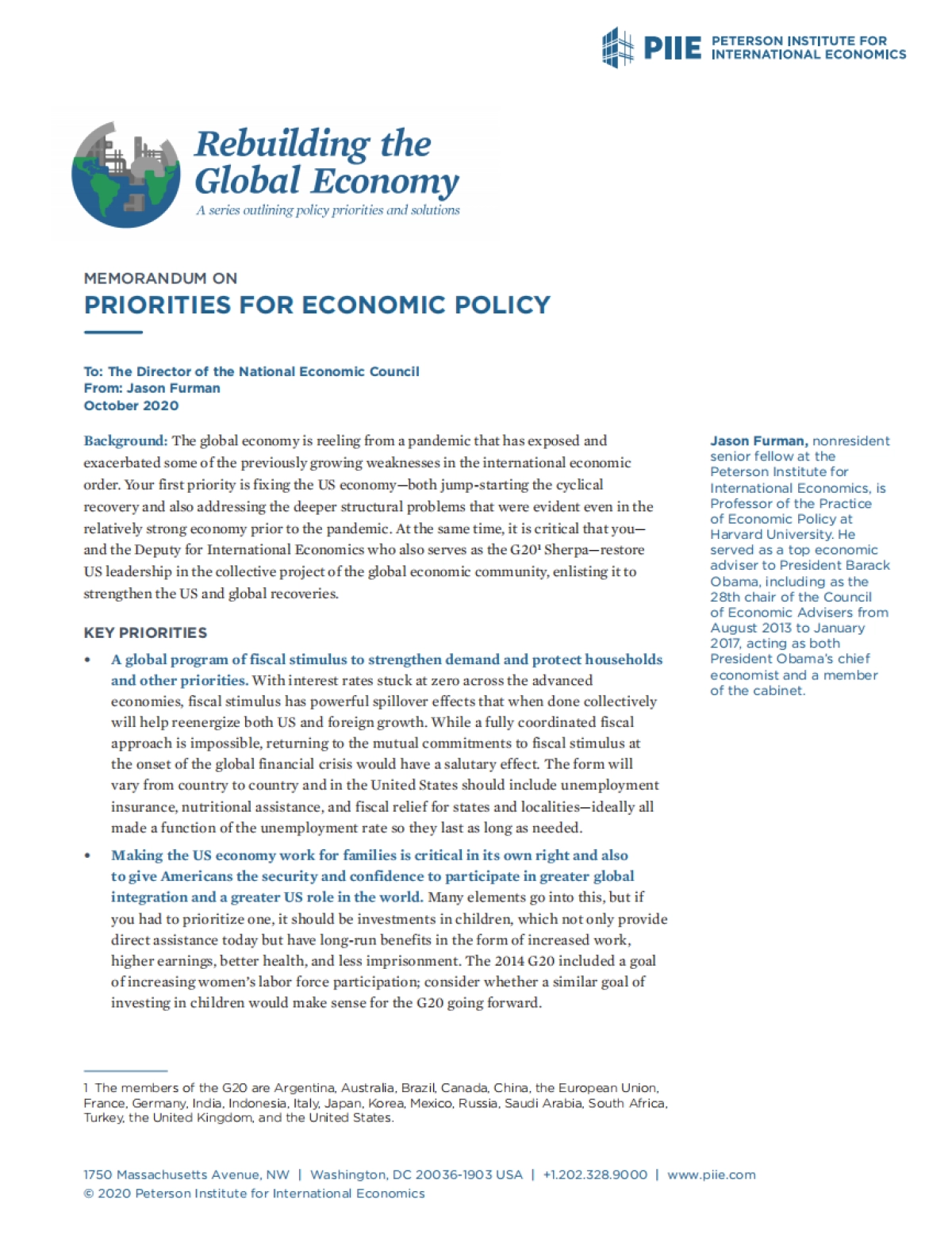 2021年美国重振全球经济的政策重点（英）-彼得森经济研究所_第1页