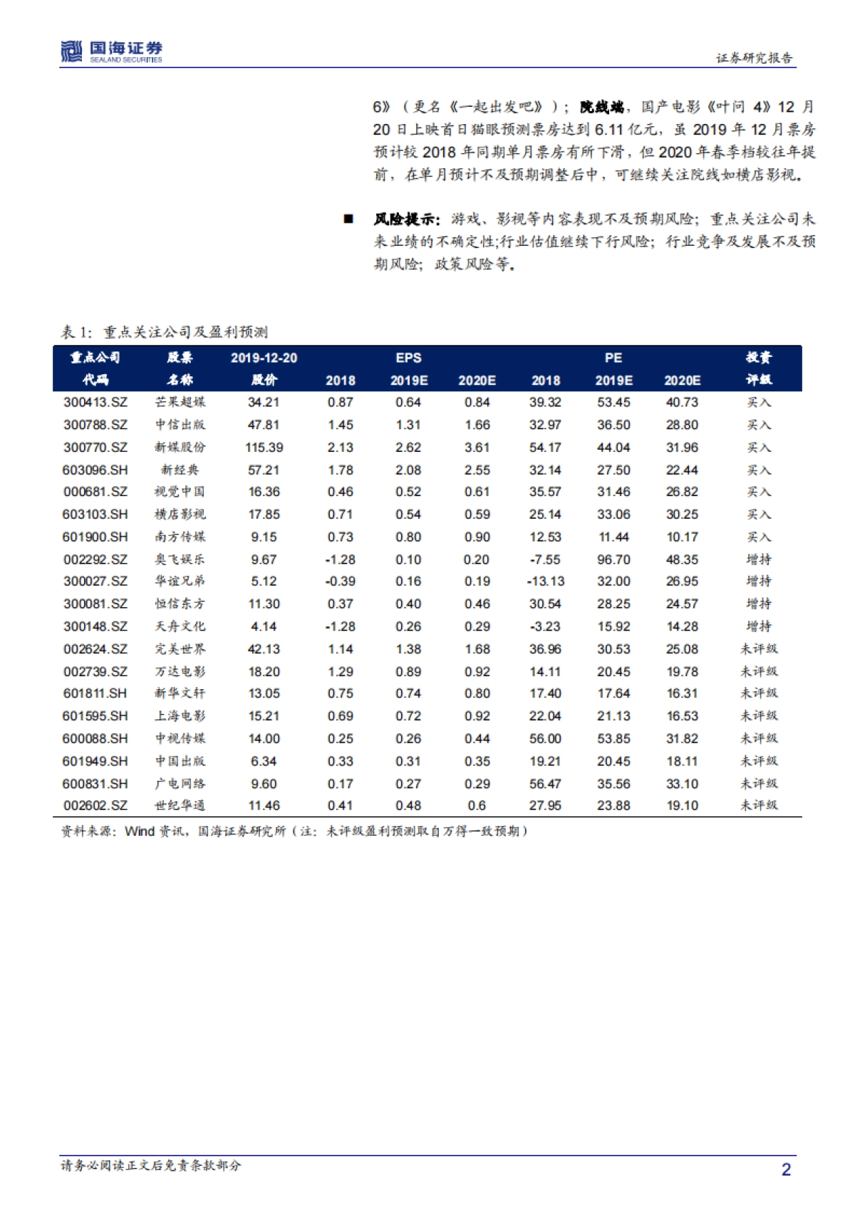 传媒行业周报：外部政策护航行业健康发展 持续推荐院线及优质内容企业_第2页