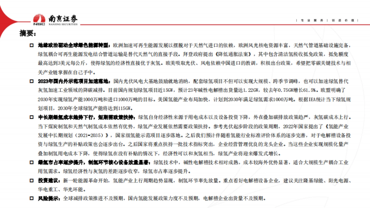 南京证券：氢能行业-地缘政治加速绿色能源转型_第2页