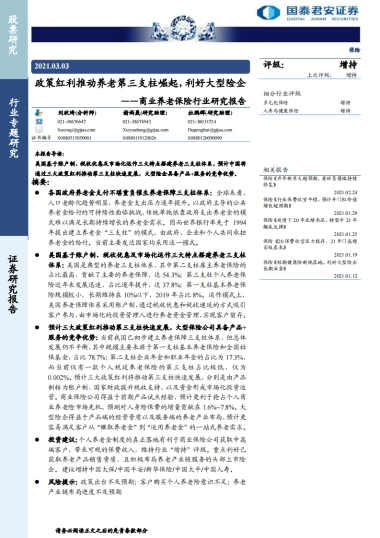 商业养老保险行业研究报告：政策红利推动养老第三支柱崛起，利好大型险企-国泰君安-22页