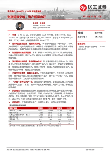 民生证券-平安银行-000001.SZ-2021年年报详解：财富管理突破，资产质量向好