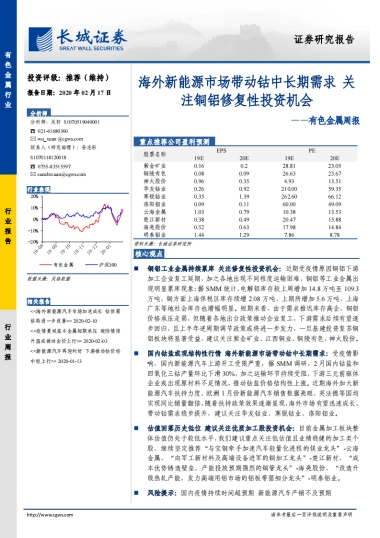 有色金属周报：海外新能源市场带动钴中长期需求 关注铜铝修复性投资机会