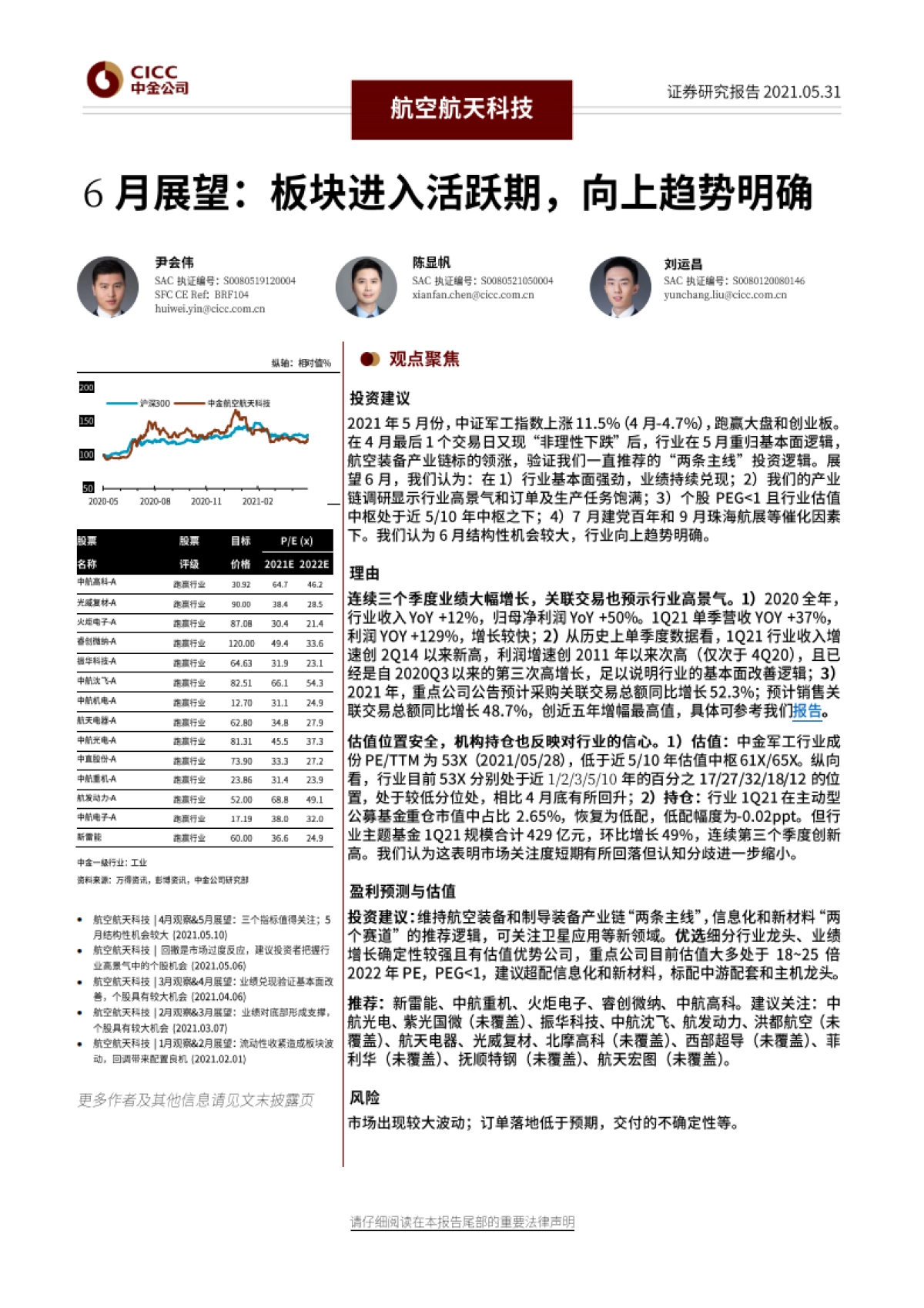 航空航天科技6月展望：板块进入活跃期，向上趋势明确-中金公司-20页_第1页