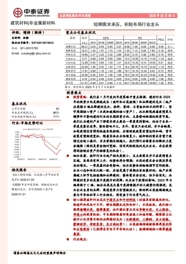 建筑材料非金属新材料-短期需求承压，积极布局行业龙头