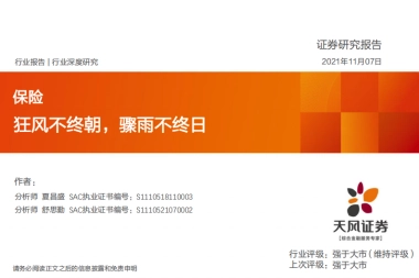 保险行业深度研究：狂风不终朝，骤雨不终日-天风证券