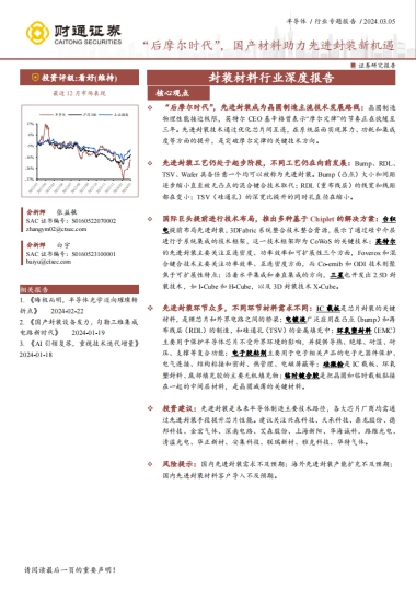 封装材料行业深度报告：“后摩尔时代”，国产材料助力先进封装新机遇-财通证券-65页