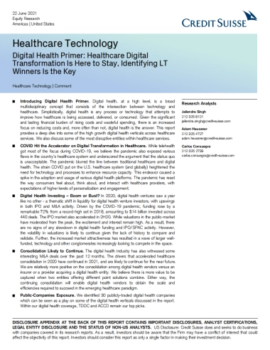 美股医疗科技行业-数字健康入门：医疗保健数字化转型将持续下去（英）-瑞信-83页
