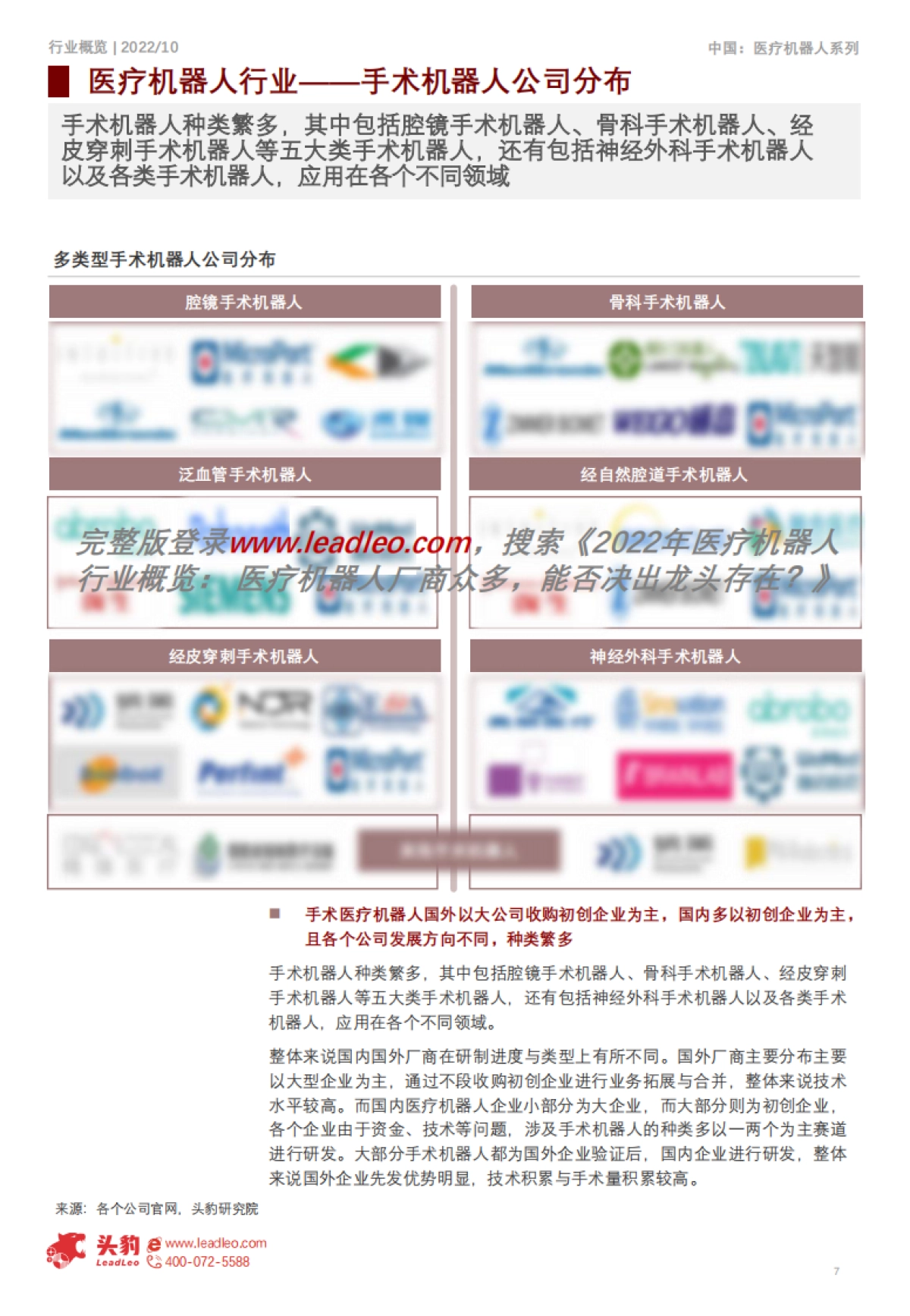 头豹：2022年医疗机器人行业概览-医疗机器人厂商众多-能否决出龙头存在（摘要版）_第7页