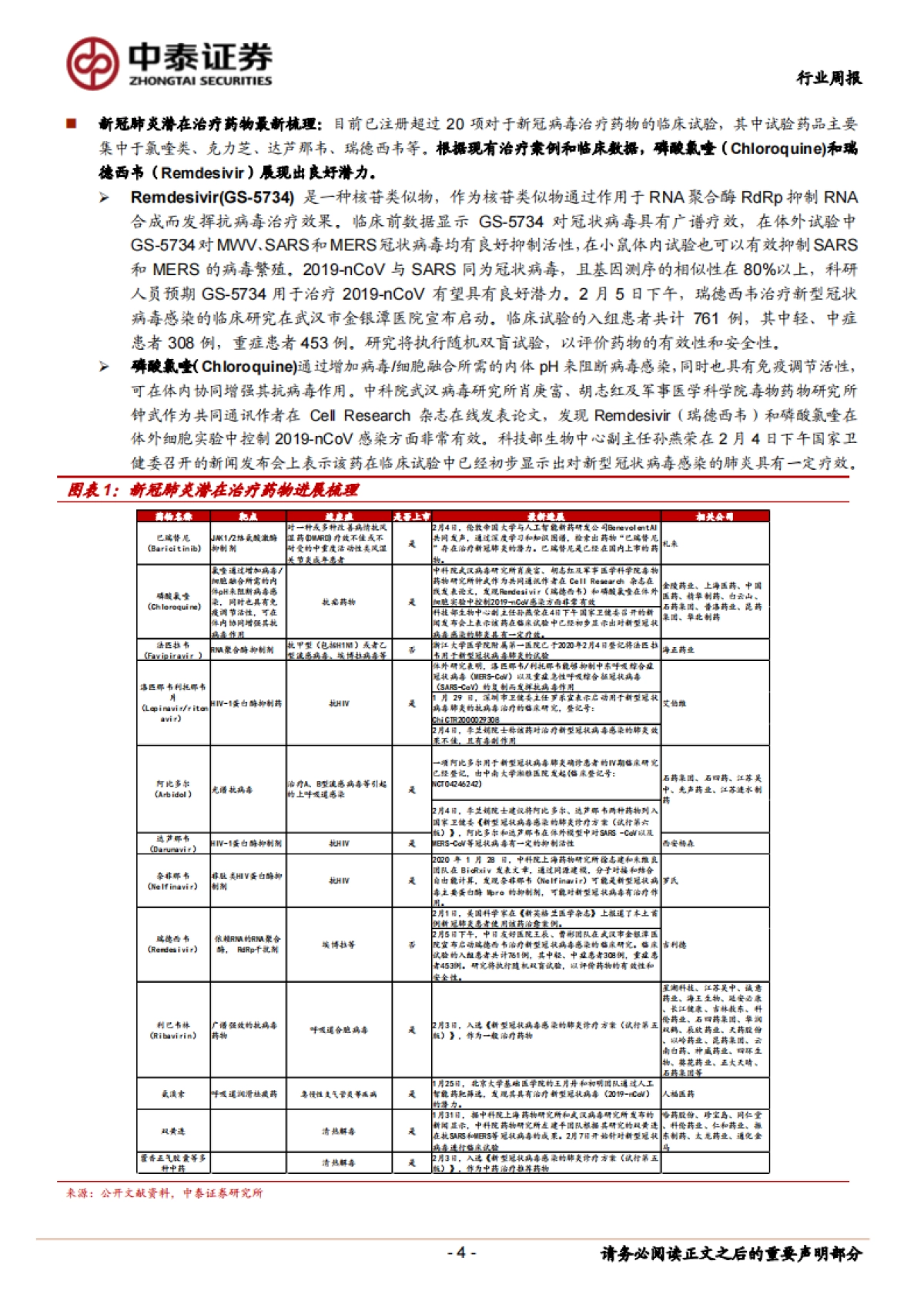 医药生物行业周报：新型冠状病毒核酸检测解读与最新抗病毒药物盘点_第4页