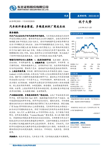 东北证券-汽车行业深度报告：汽车软件黄金赛道，多维度剖析厂商成长性